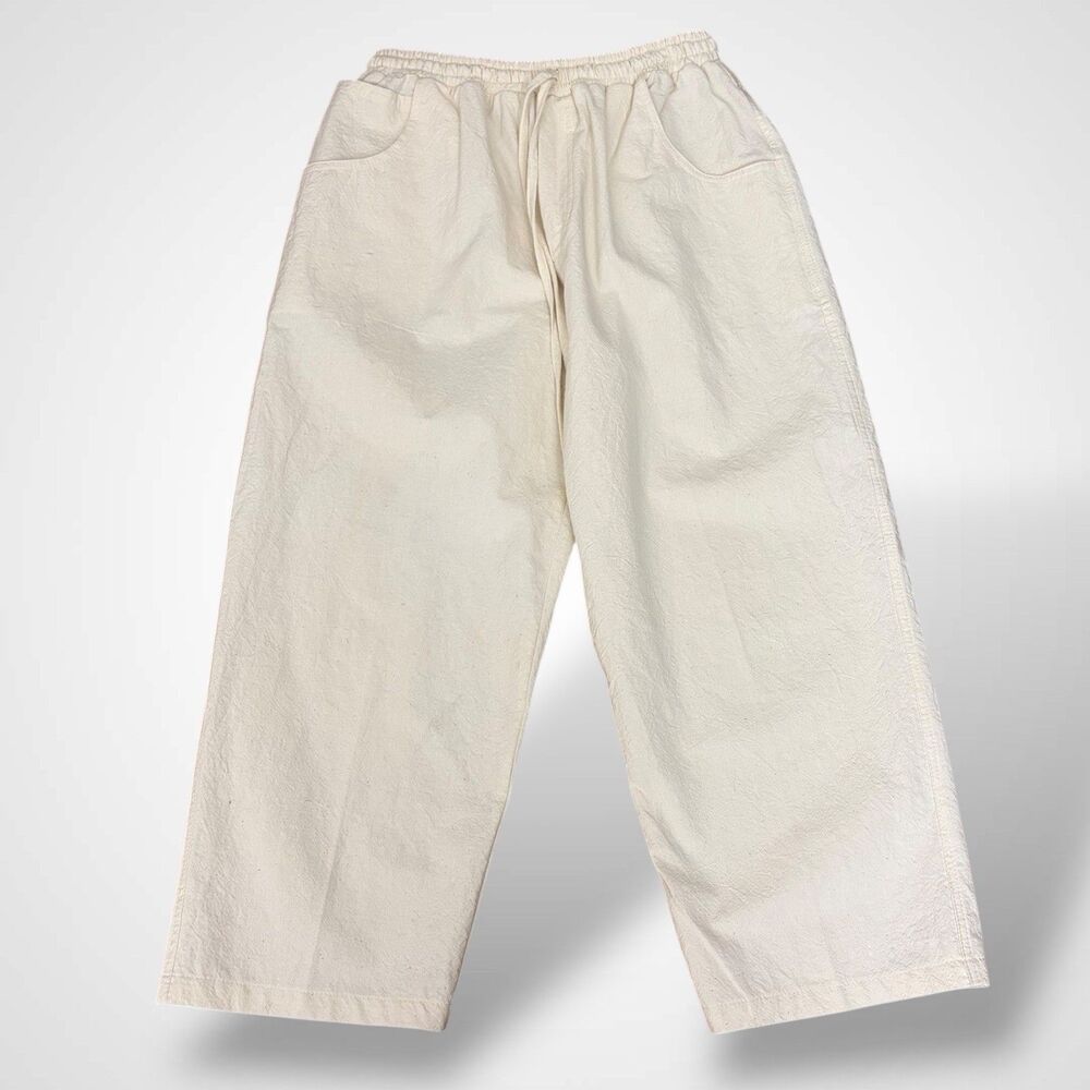 Sanca Wide-leg Capri Pants Elastic Waist Drawstring Pockets Women Size L (READ)